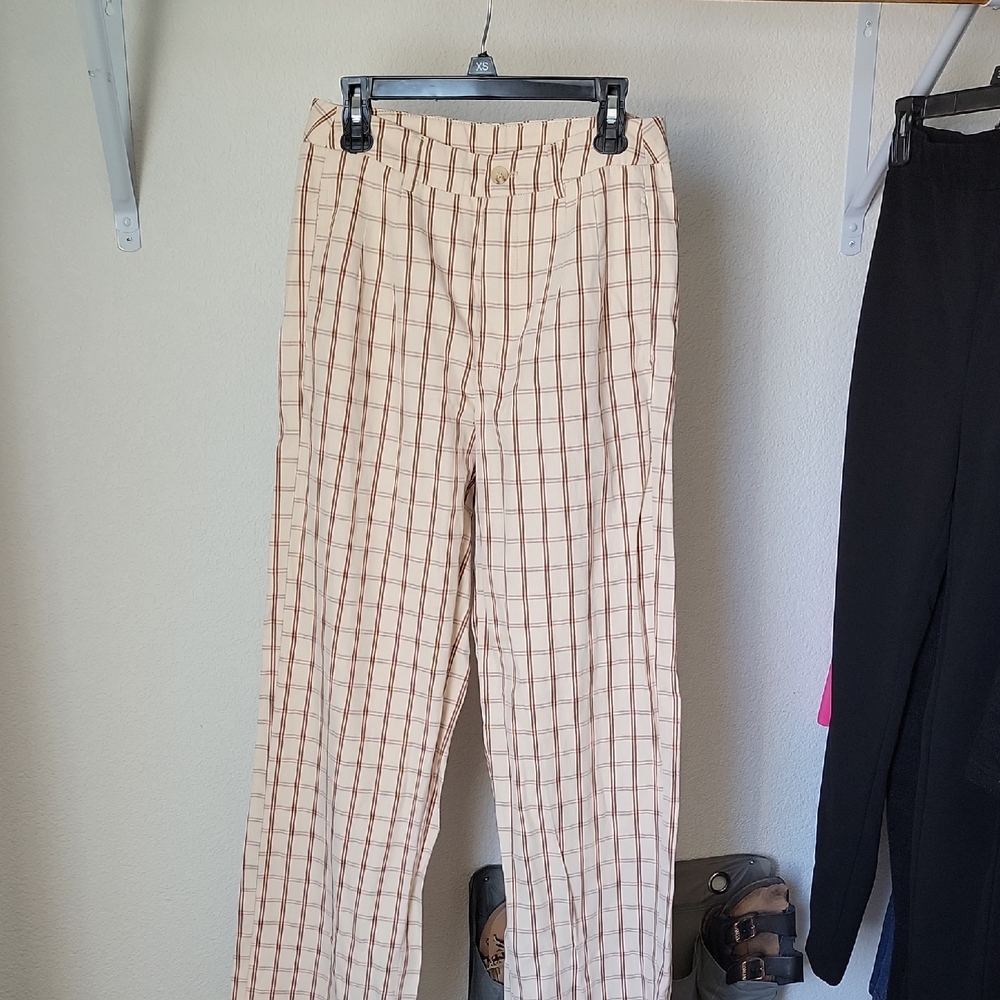 SHEIN Women's Beige Checkered Trousers